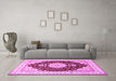 Machine Washable Medallion Pink Traditional Rug in a Living Room, wshtr484pnk