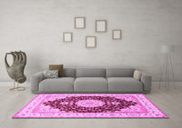 Machine Washable Medallion Pink Traditional Rug, wshtr484pnk