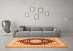 Machine Washable Medallion Orange Traditional Area Rugs in a Living Room, wshtr484org