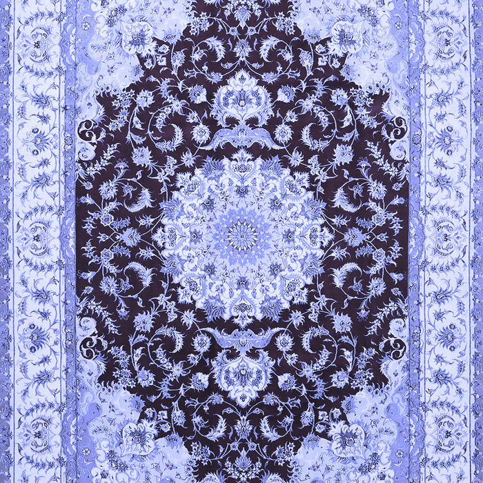 Machine Washable Medallion Blue Traditional Rug, wshtr484blu