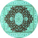 Round Machine Washable Medallion Turquoise Traditional Area Rugs, wshtr484turq