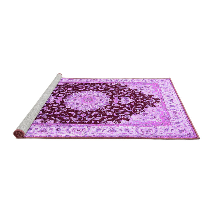 Sideview of Machine Washable Medallion Purple Traditional Area Rugs, wshtr484pur