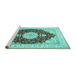 Sideview of Machine Washable Medallion Turquoise Traditional Area Rugs, wshtr484turq
