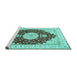 Sideview of Machine Washable Medallion Turquoise Traditional Area Rugs, wshtr484turq