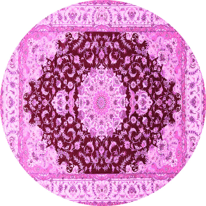 Round Machine Washable Medallion Pink Traditional Rug, wshtr484pnk
