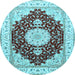 Round Machine Washable Medallion Light Blue Traditional Rug, wshtr484lblu