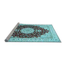 Sideview of Machine Washable Medallion Light Blue Traditional Rug, wshtr484lblu