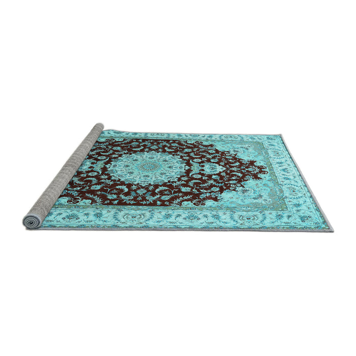 Sideview of Machine Washable Medallion Light Blue Traditional Rug, wshtr484lblu