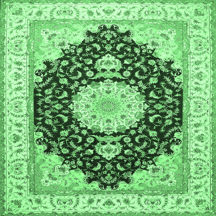 Square Medallion Emerald Green Traditional Rug, tr484emgrn
