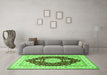 Machine Washable Medallion Green Traditional Area Rugs in a Living Room,, wshtr484grn