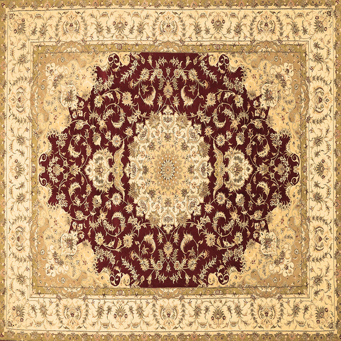 Square Machine Washable Medallion Brown Traditional Rug, wshtr484brn