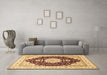 Machine Washable Medallion Brown Traditional Rug in a Living Room,, wshtr484brn