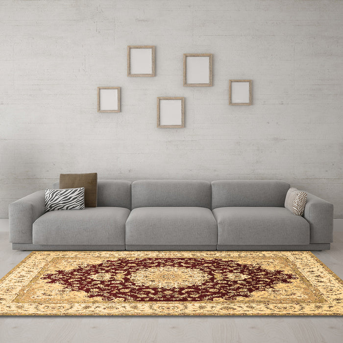 Machine Washable Medallion Brown Traditional Rug in a Living Room,, wshtr484brn