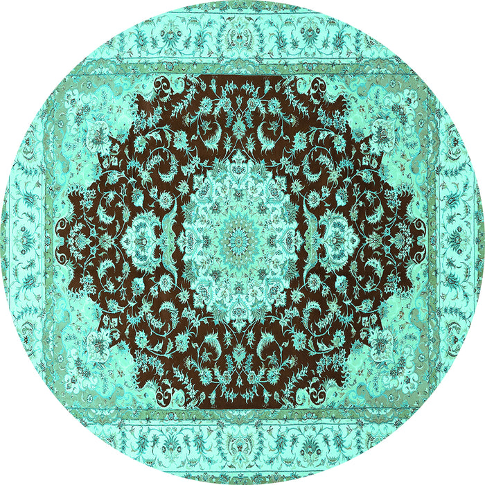 Round Medallion Turquoise Traditional Rug, tr484turq