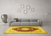 Machine Washable Medallion Yellow Traditional Rug in a Living Room, wshtr484yw