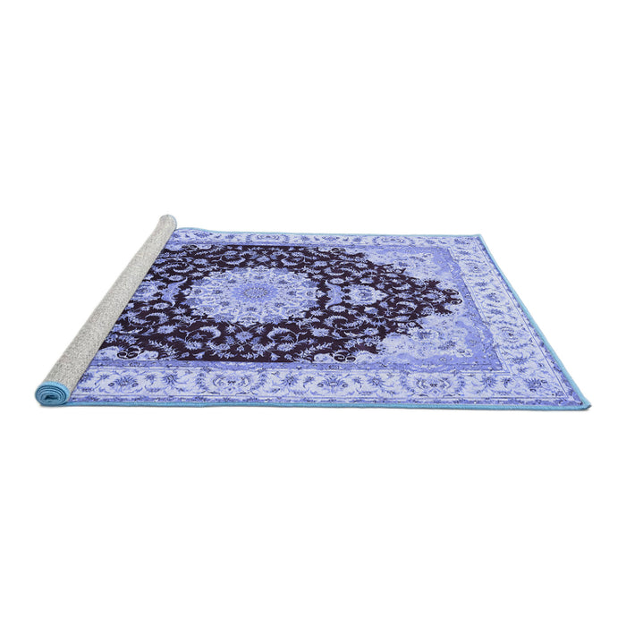 Sideview of Machine Washable Medallion Blue Traditional Rug, wshtr484blu