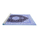 Sideview of Machine Washable Medallion Blue Traditional Rug, wshtr484blu