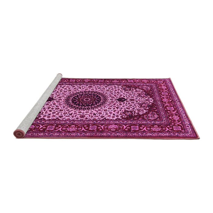 Sideview of Machine Washable Medallion Pink Traditional Rug, wshtr485pnk