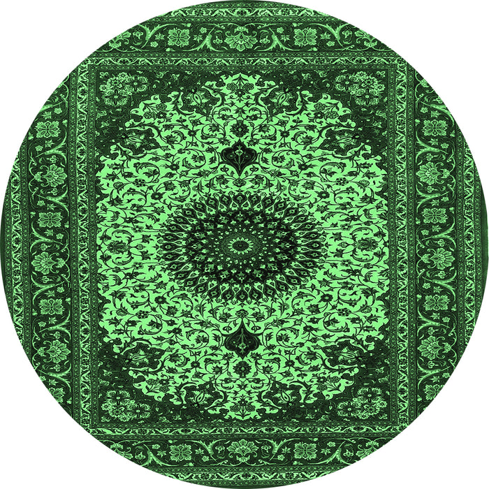 Round Machine Washable Medallion Emerald Green Traditional Area Rugs, wshtr485emgrn