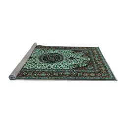 Sideview of Machine Washable Medallion Light Blue Traditional Rug, wshtr485lblu