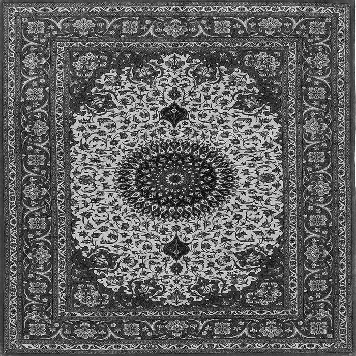 Round Machine Washable Medallion Gray Traditional Rug, wshtr485gry