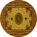 Round Machine Washable Medallion Yellow Traditional Rug, wshtr485yw