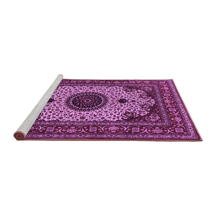 Sideview of Machine Washable Medallion Purple Traditional Area Rugs, wshtr485pur