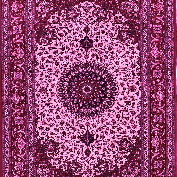 Machine Washable Medallion Pink Traditional Rug, wshtr485pnk
