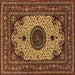 Square Machine Washable Medallion Brown Traditional Rug, wshtr485brn