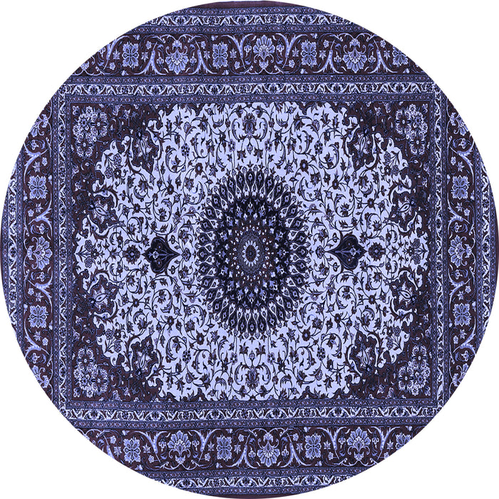Round Machine Washable Medallion Blue Traditional Rug, wshtr485blu
