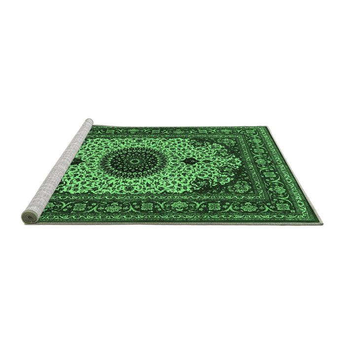 Sideview of Machine Washable Medallion Emerald Green Traditional Area Rugs, wshtr485emgrn