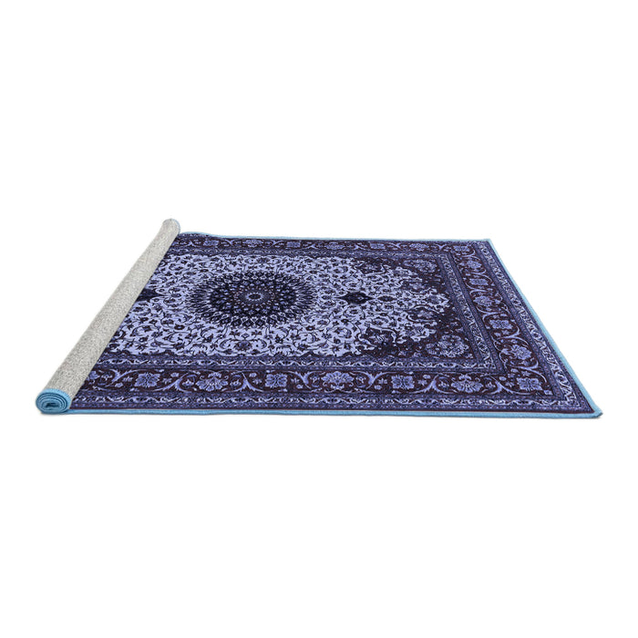 Sideview of Machine Washable Medallion Blue Traditional Rug, wshtr485blu