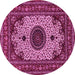 Round Machine Washable Medallion Pink Traditional Rug, wshtr485pnk