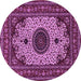 Round Machine Washable Medallion Purple Traditional Area Rugs, wshtr485pur