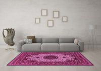 Machine Washable Medallion Pink Traditional Rug, wshtr485pnk