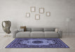 Machine Washable Medallion Blue Traditional Rug in a Living Room, wshtr485blu