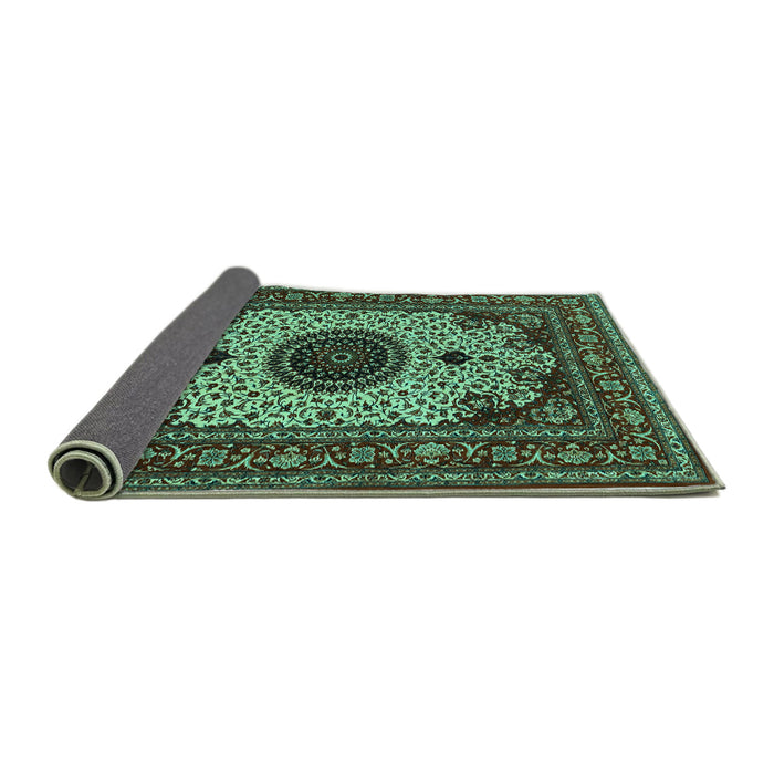 Sideview of Medallion Turquoise Traditional Rug, tr485turq