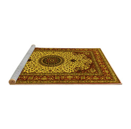 Sideview of Machine Washable Medallion Yellow Traditional Rug, wshtr485yw