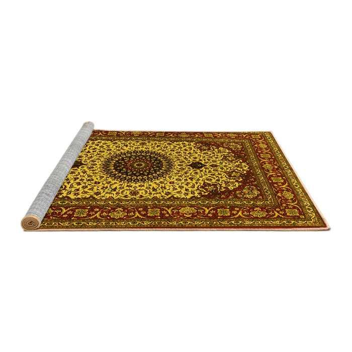 Sideview of Machine Washable Medallion Yellow Traditional Rug, wshtr485yw