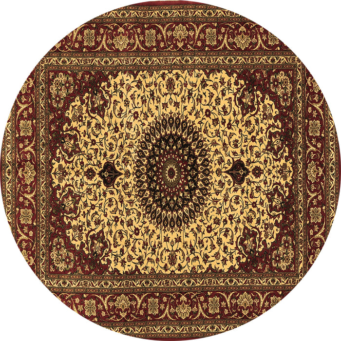 Round Machine Washable Medallion Brown Traditional Rug, wshtr485brn