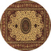 Round Machine Washable Medallion Brown Traditional Rug, wshtr485brn