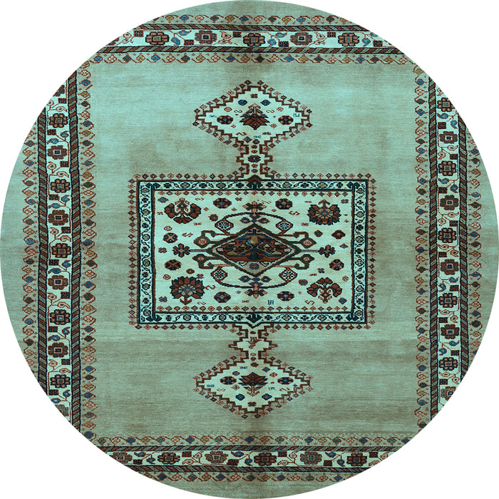 Round Machine Washable Persian Light Blue Traditional Rug, wshtr486lblu
