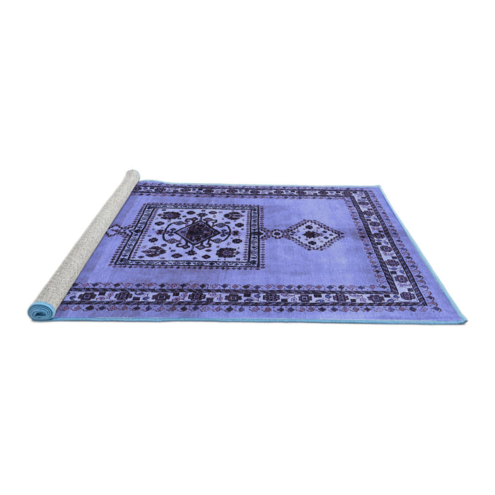 Sideview of Machine Washable Persian Blue Traditional Rug, wshtr486blu