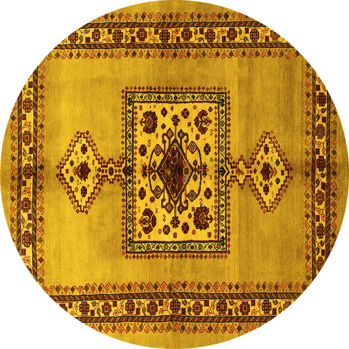 Round Persian Yellow Traditional Rug, tr486yw