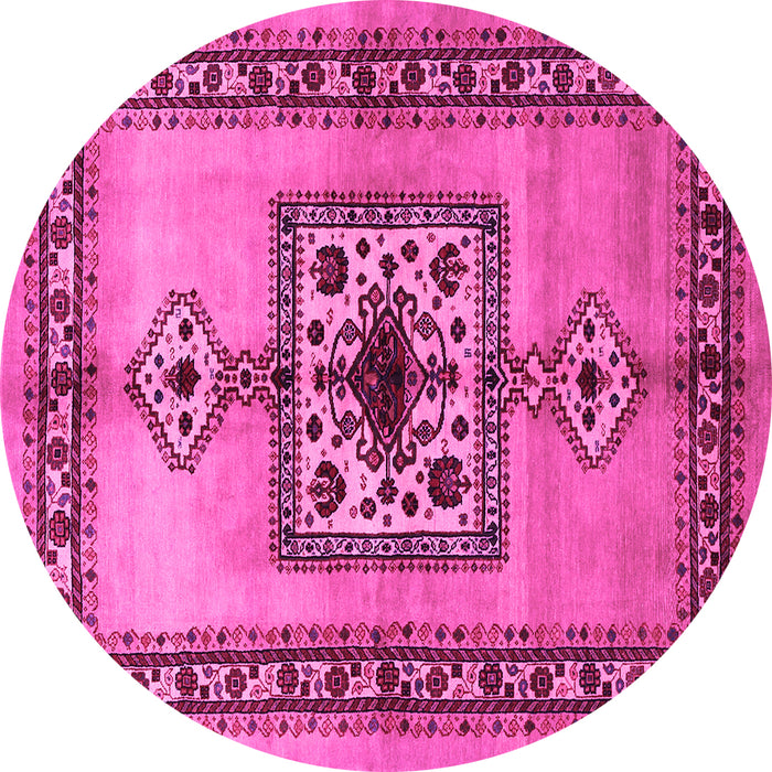 Round Machine Washable Persian Pink Traditional Rug, wshtr486pnk