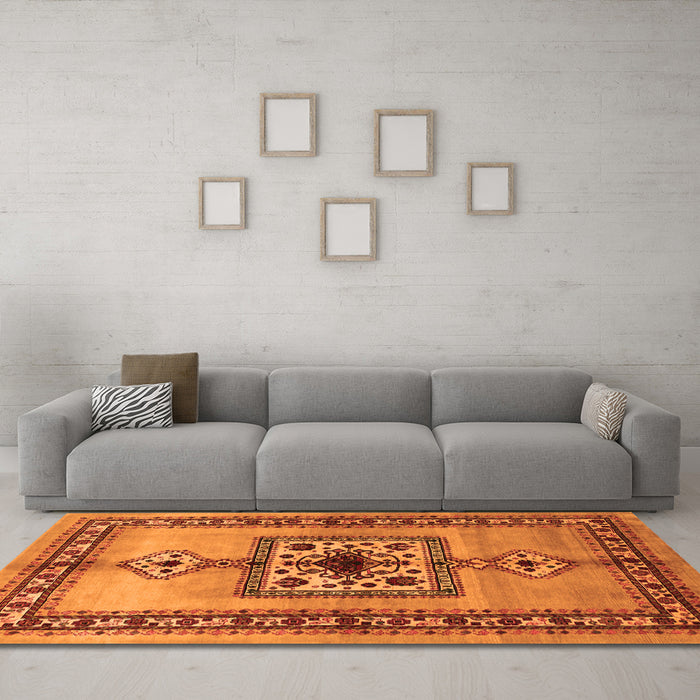 Machine Washable Persian Orange Traditional Area Rugs in a Living Room, wshtr486org