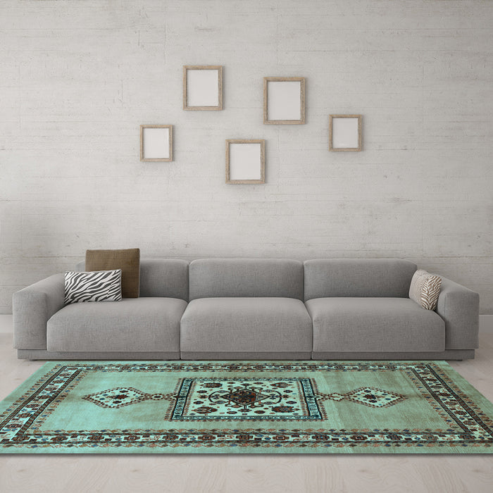 Machine Washable Persian Light Blue Traditional Rug in a Living Room, wshtr486lblu
