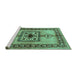 Sideview of Machine Washable Persian Turquoise Traditional Area Rugs, wshtr486turq