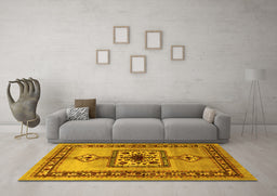 Machine Washable Persian Yellow Traditional Rug in a Living Room, wshtr486yw