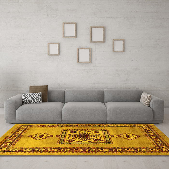 Machine Washable Persian Yellow Traditional Rug in a Living Room, wshtr486yw